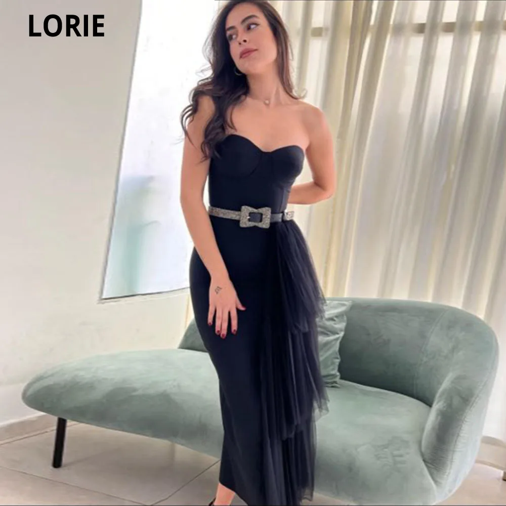 

LORIE Tea-Length Mermaid Tulle Evening Gown 2022 Plus Size Off Shoulder Pleat Party Dress Prom Dresses Vestidos De Noche