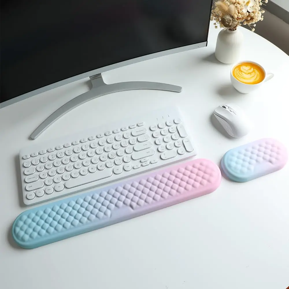 Ergonomic Keyboard Wrist Rest & Mouse Wrist Rest Set Memory Foam Cushion Durable Non-Slip Soft Lycra Support for Comfortable Typ