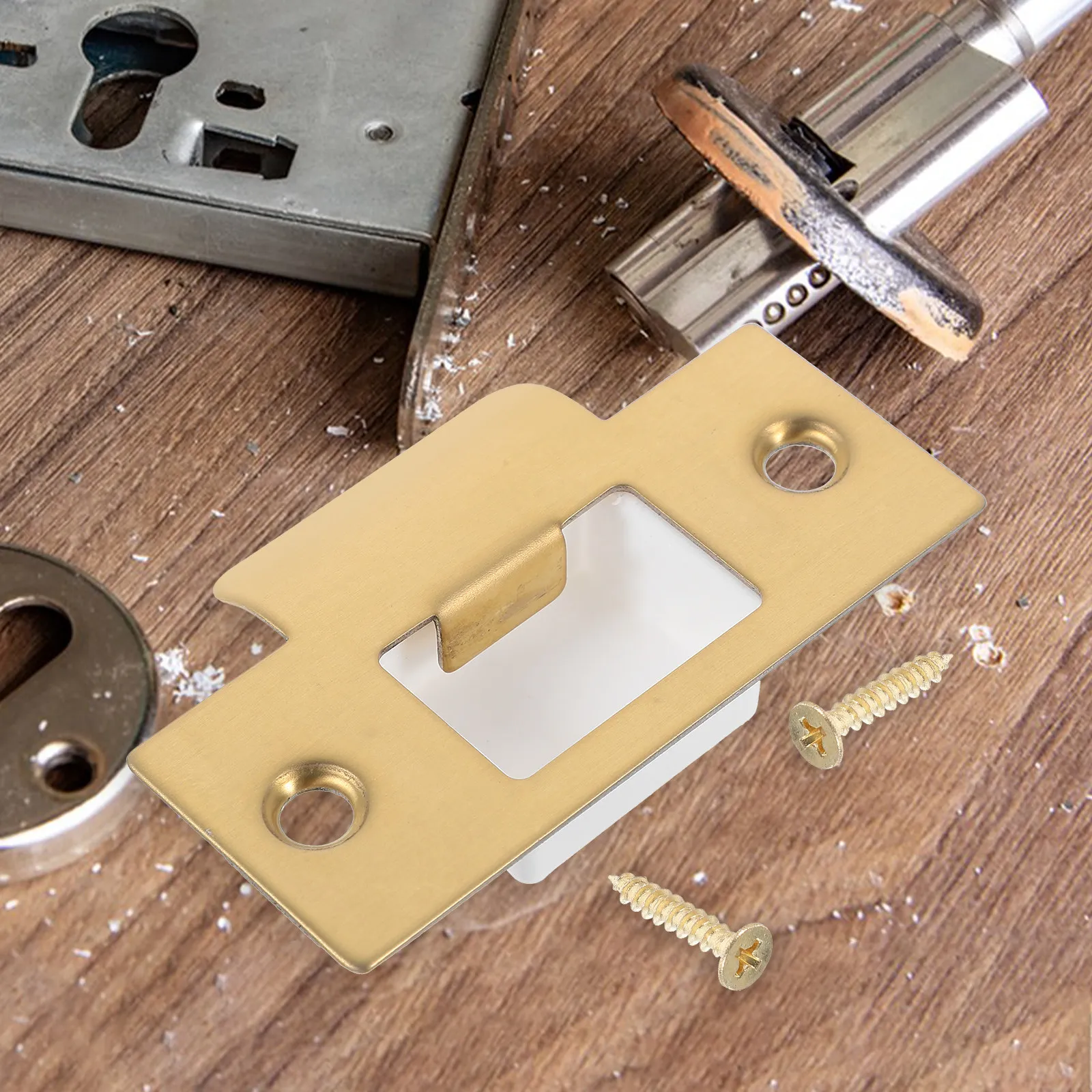1Set Metal Lock Tongue Buckle Plate T Shaped Design Door Strike Plate for Room Locks Wooden Door Lock Tongues Hole Filler