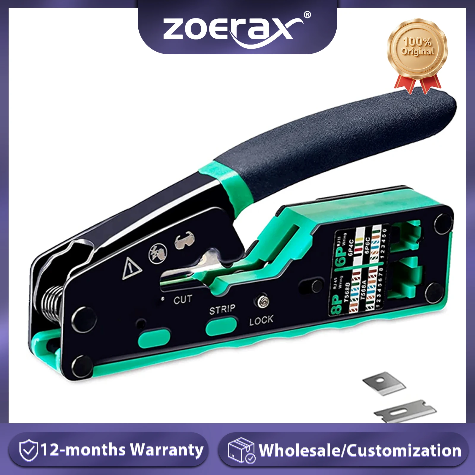ZoeRax RJ45 압착 도구 키트 Cat5 Cat5e Cat6 8P8C 커넥터, 올인원 이더넷 크림퍼용 Cat6 압착 도구 통과