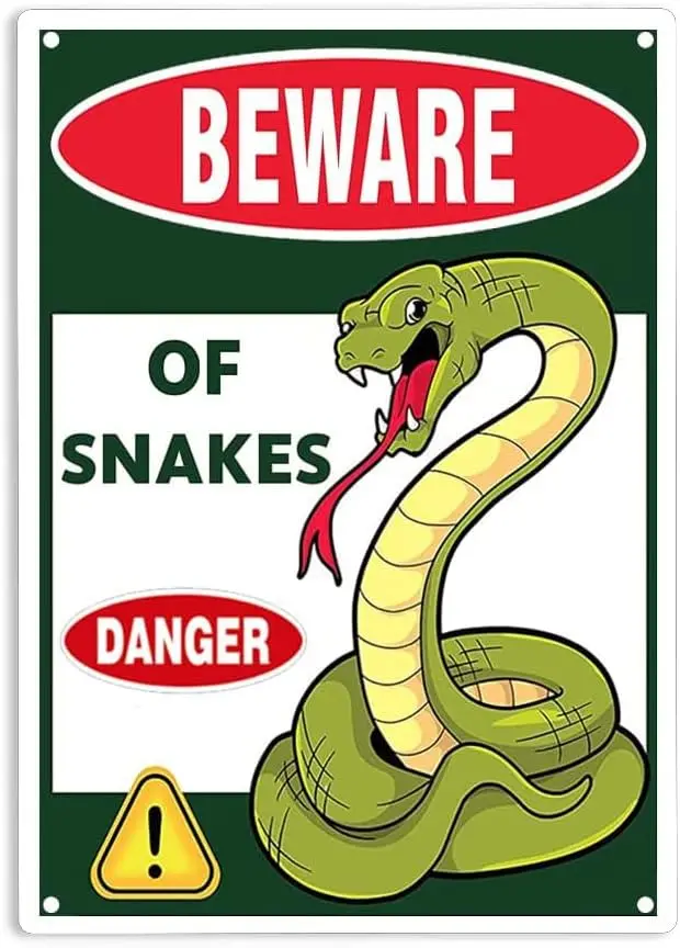 Beware of Snakes Danger Sign Metal Tin Signs ​Gift for Ball Python Snake Lovers/Home/Garden/Farm/Pasture Ball Python Tank Aquari