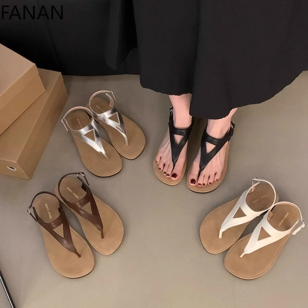 

Корейские сандалии с открытым носком, женские летние 2022, новые элегантные сексуальные римские туфли в стиле ретро на плоской подошве, пляжные сандалии на мягкой подошве