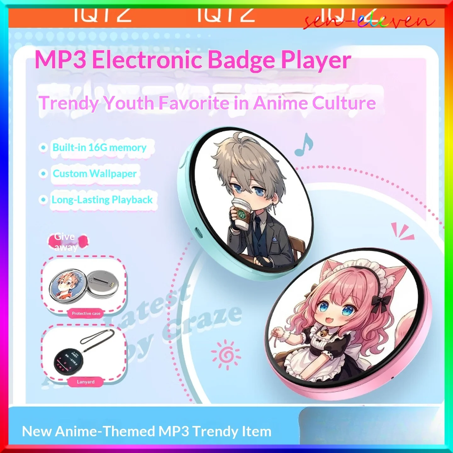 IQTZ A19 Touch‑Screen MP3 Player, Anime Dynamic E‑Badge Design, Portable Student Walkman, Support E‑Book Reading Music Playback