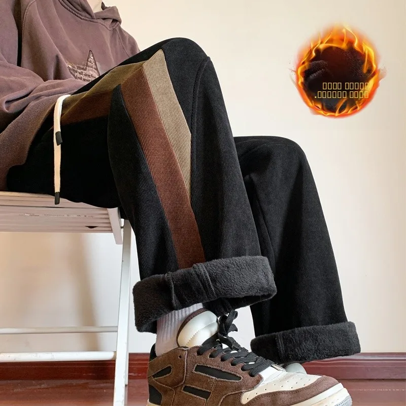 

Мужские вельветовые брюки премиум-класса, утепленные, свободные, повседневные, зимние, прямого кроя, широкие, длинные, в американском стиле