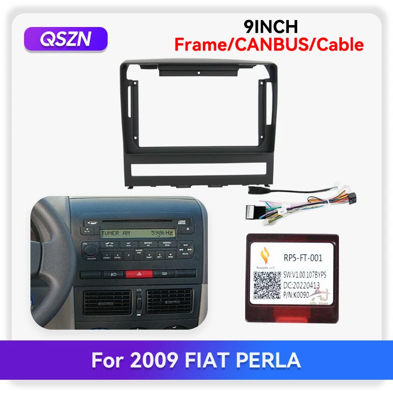 

QSZN 9inch Car Radio Fascias Frame For 2009 FIAT PERLA 2DIN Stereo Panel Wiring Harness Power Cable Adapter Canbus Decoder