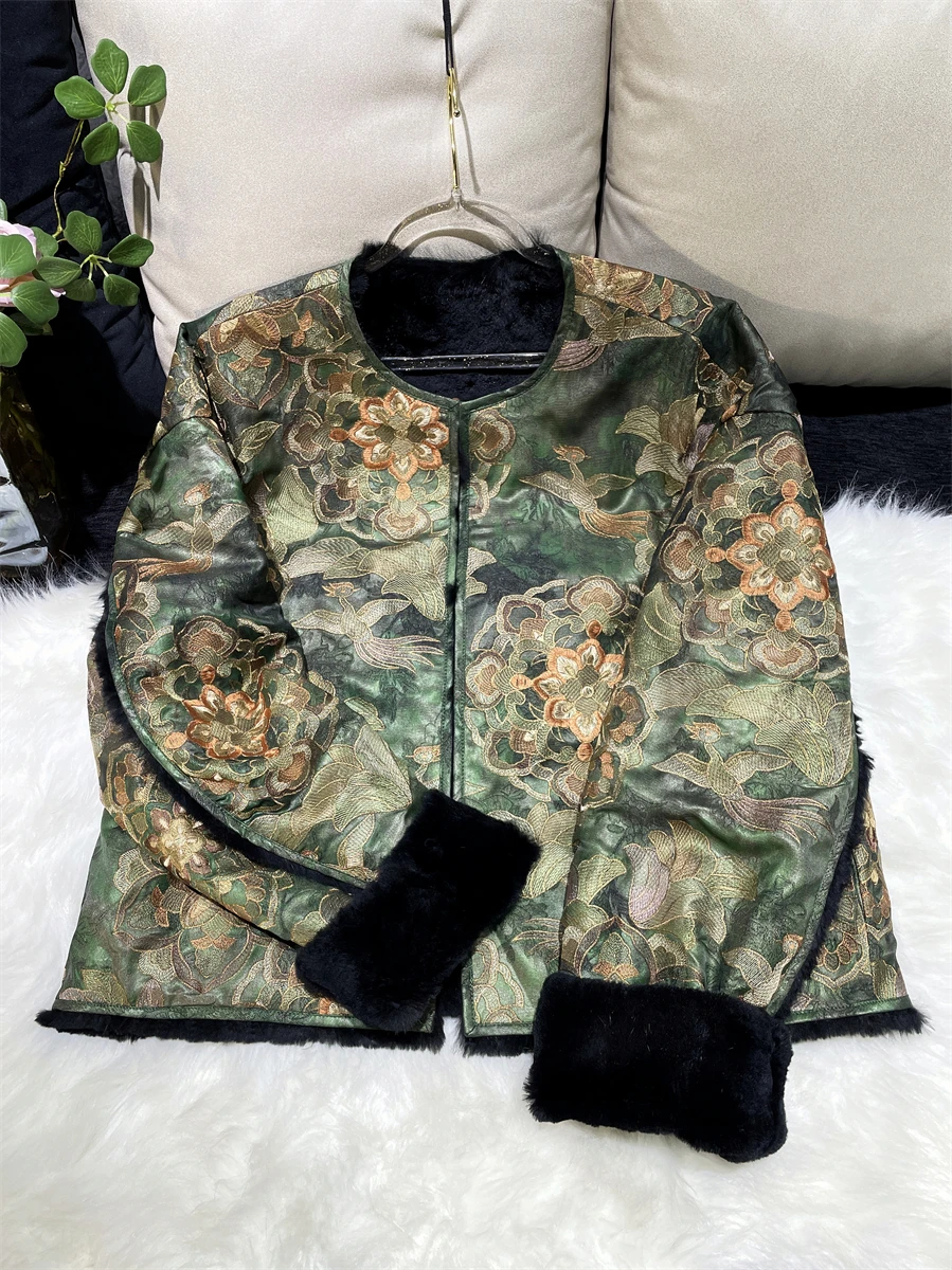 

Двустороннее пальто из кроличьего меха с вышивкой в новом китайском стиле, в национальном тренде, для любителей животных, Dunhuang Baoxiang