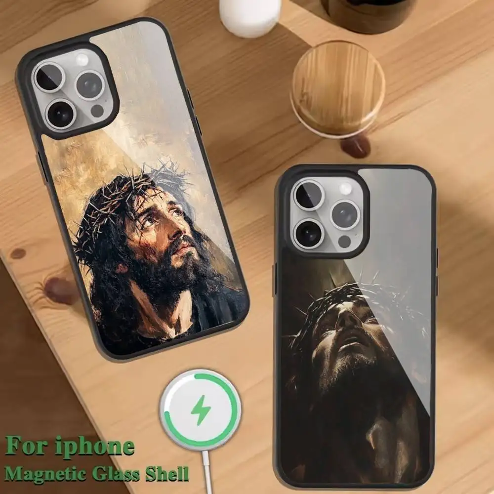 

Jesus suffering God Phone Case For Magnetic Wireless Charge Cover For iphone 16 15 14 13 12 11 Pro Max Plus Coque