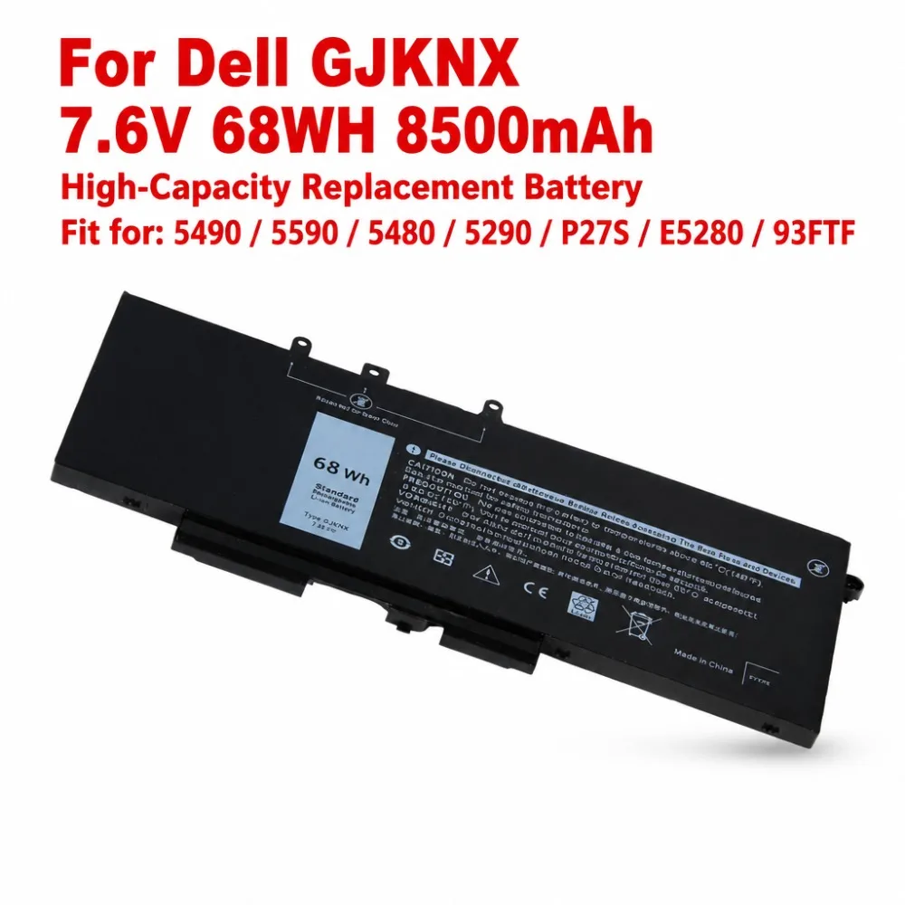 7.6V 68WH 8500mAh For Dell GJKNX 5490 5590 P27S E5280 5480 5290 93FTF Laptop Battery, High-Capacity Replacement