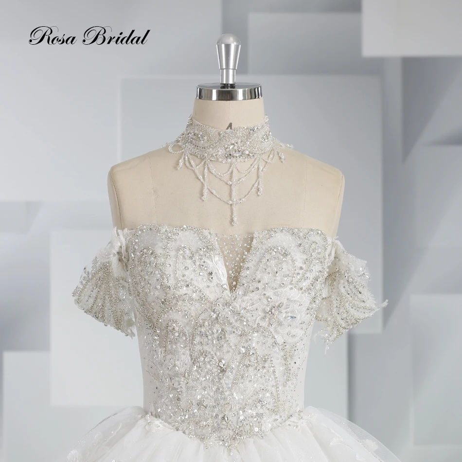 XY-2326 Lace Applique Crystal Beading Royal Train Luxury Wedding Dress