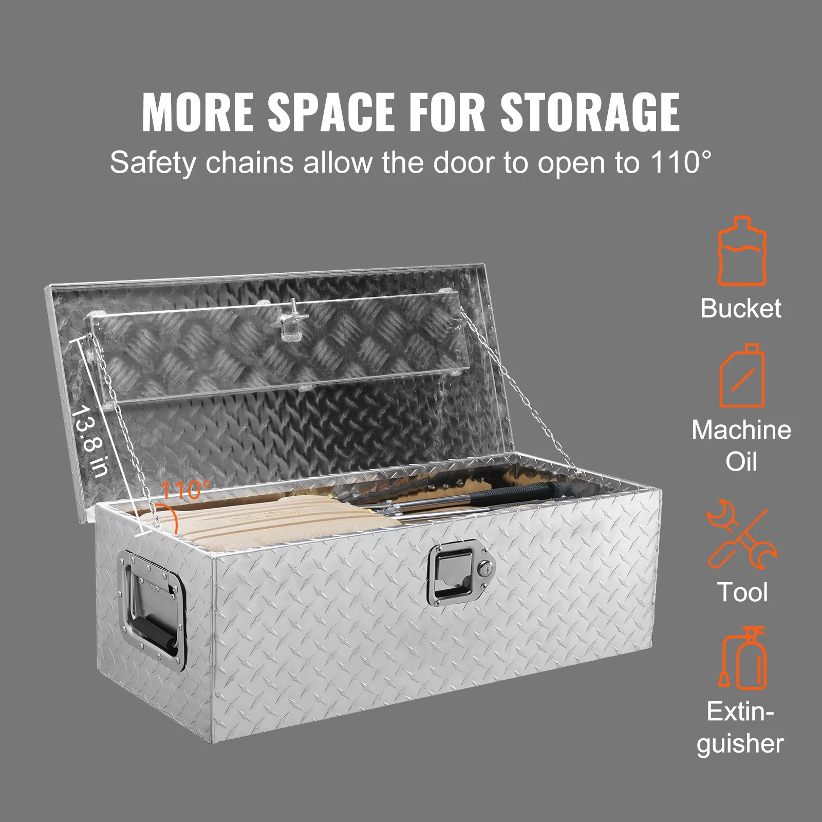 VEVOR Heavy Duty Aluminum Truck Bed Tool Box Plate Tool Box with Side Handle and Lock Keys Storage Tool Box for PickupTruck Bed