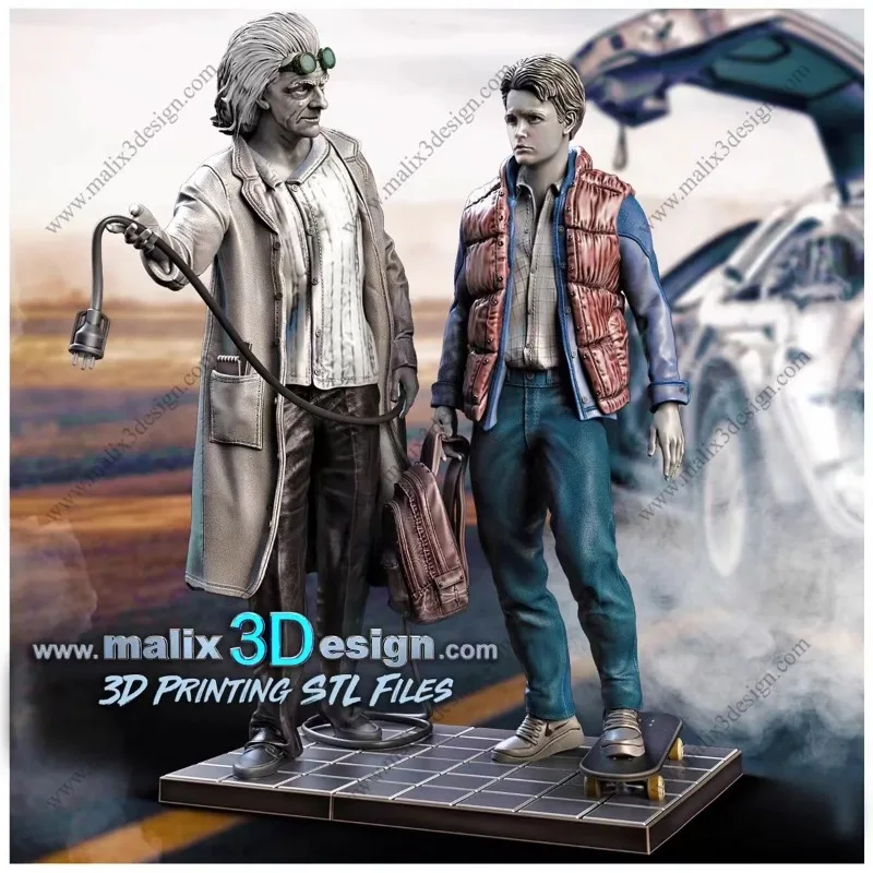 1/24 Resin Figure Model Kit Back to the Future Doctor and Boy Fantasy Hobby Diorama Toy Unassembled and Unpainted 3D printing