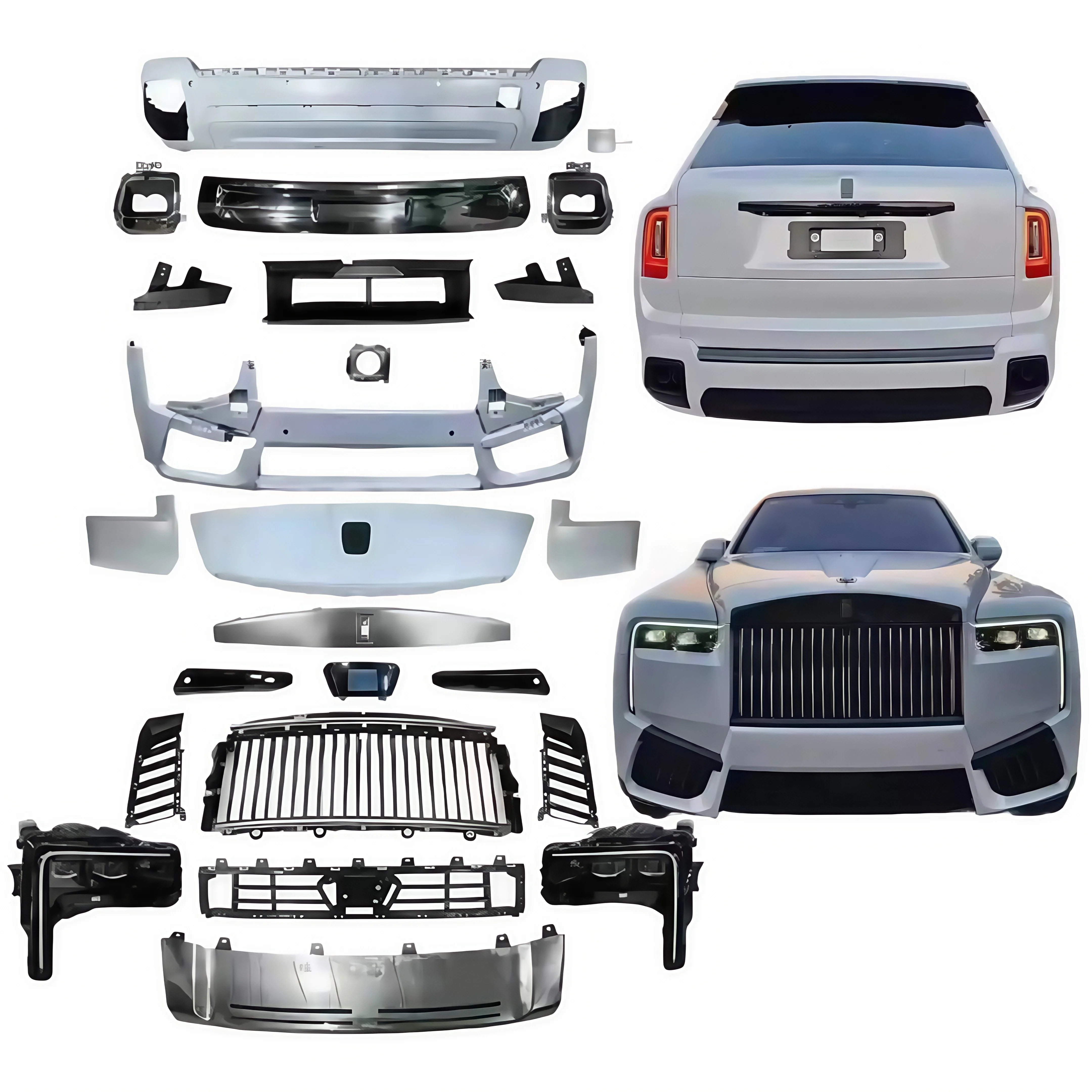 

For Rolls-Royce Cullinan Headlights Front and Rear Bumper Surround Components in the Grid Grille Tail Lip Tail Throat Upgraded