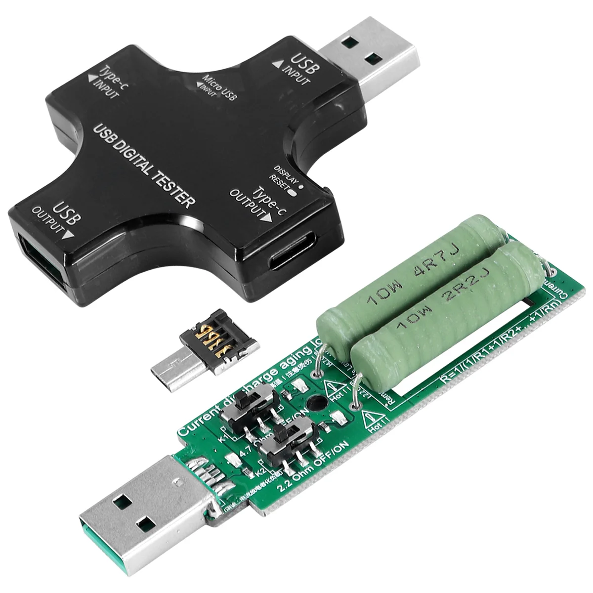 Tester USB C 2 w 1 Tester USB typu C Kolorowy ekran Multimetr cyfrowy IPS, napięcie, prąd, moc, temperatura, z ładowarką