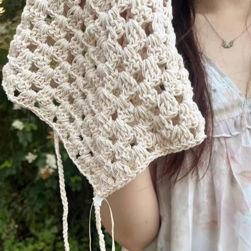 

Vintage Knitted Hollow Out Triangle Headscarf for Women Travel Headband Hair Scarf Photo Props Girls Hair Accessories