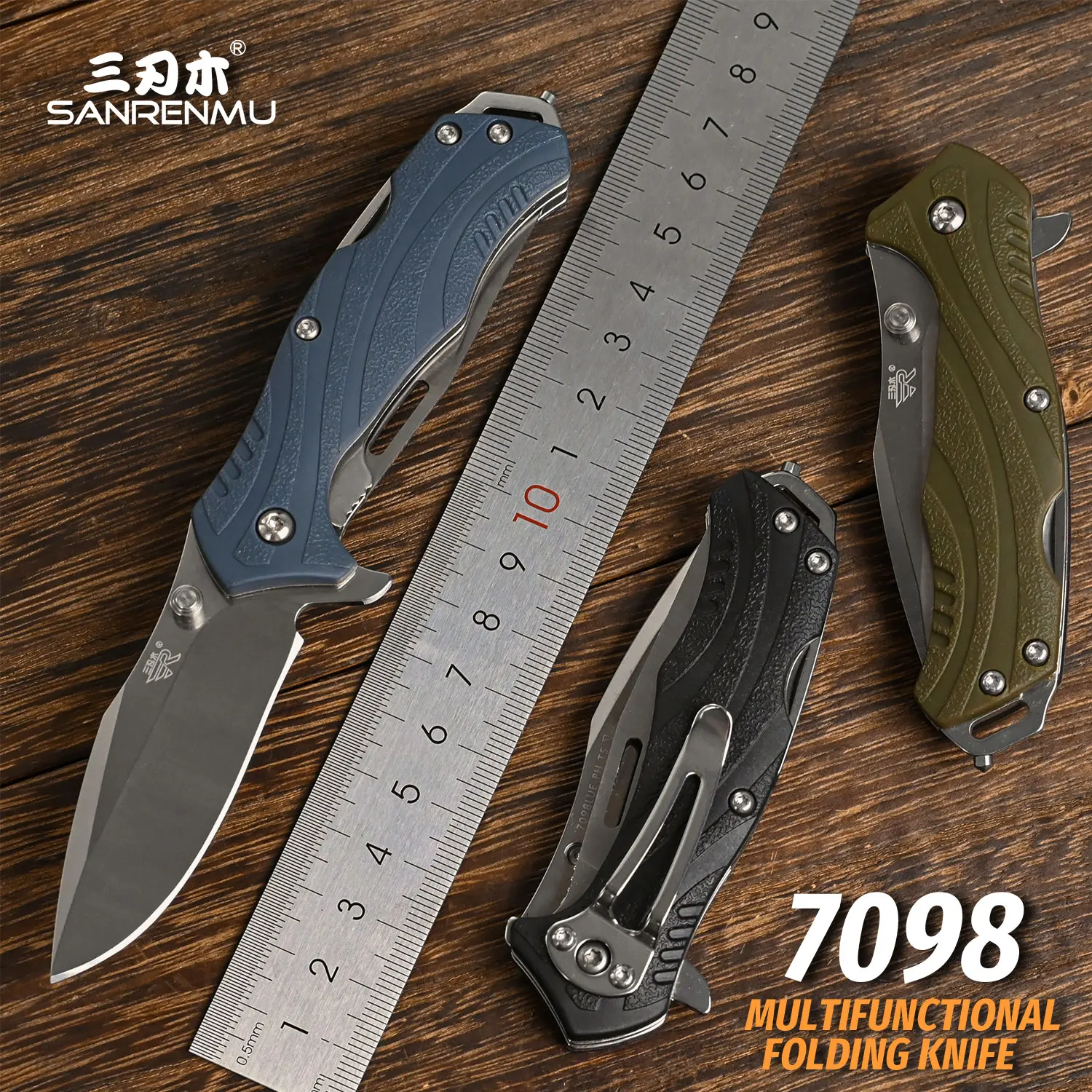 SANRENMU 7098 Multifunctional Outdoor Folding Knife 12C27 Blade PA66+GF Handle Camping Hunting Survival Rescue EDC Tool knives