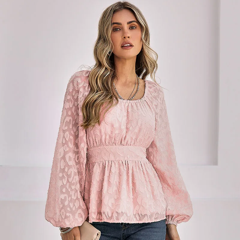 Ardm Elegant O Neck Chiffon With Lining Blouses Long Sleeve Sweet Party Shirts For Women Chic Tops