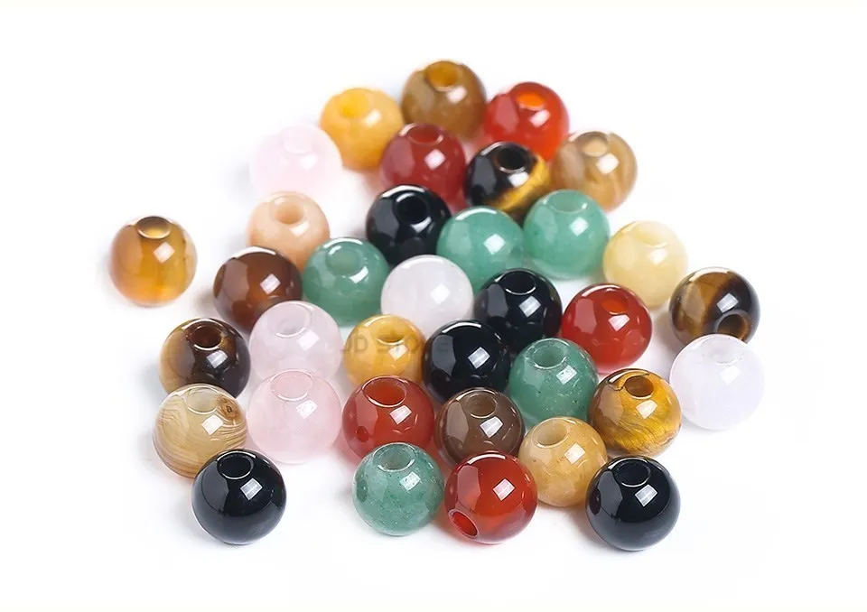 50 teile/los Natürliche Stein Big Loch Perlen Hohe Qualität Amethyst Achat Jade Runde Perle Für Für Schmuck Machen Diy Armband zubehör – Detail 10