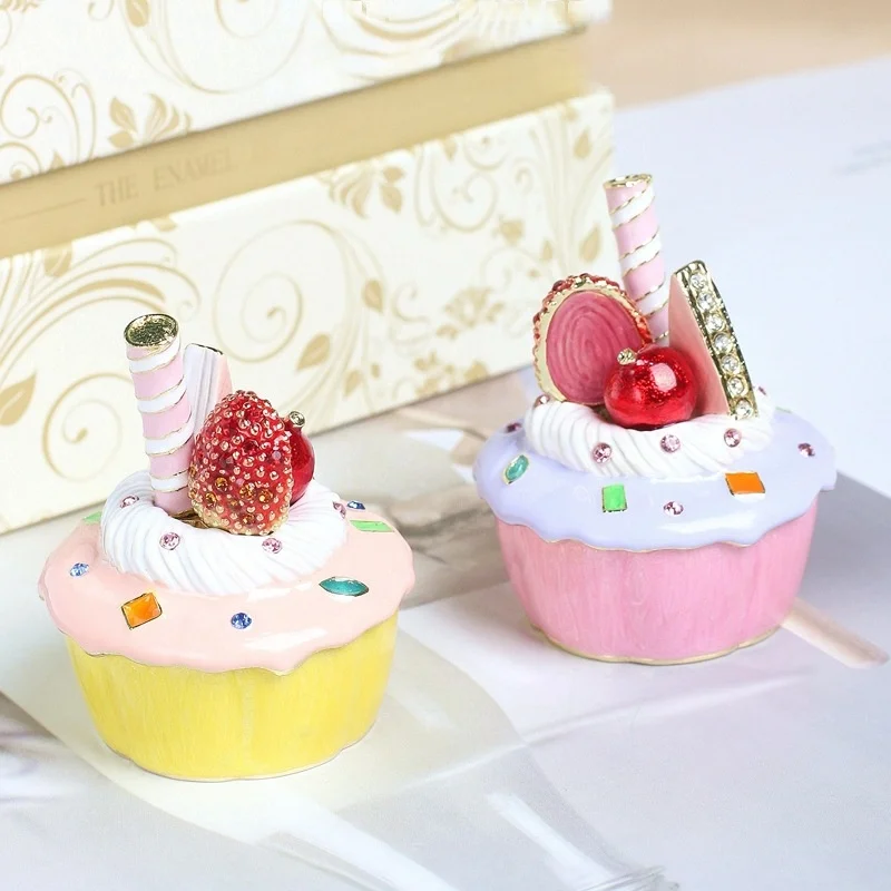 Decorative Metal Ice Cream Cake Enamel Jewelry Box Home Decor Seven Treasures Burnt Ornament Storage Gift Box Small Ornament