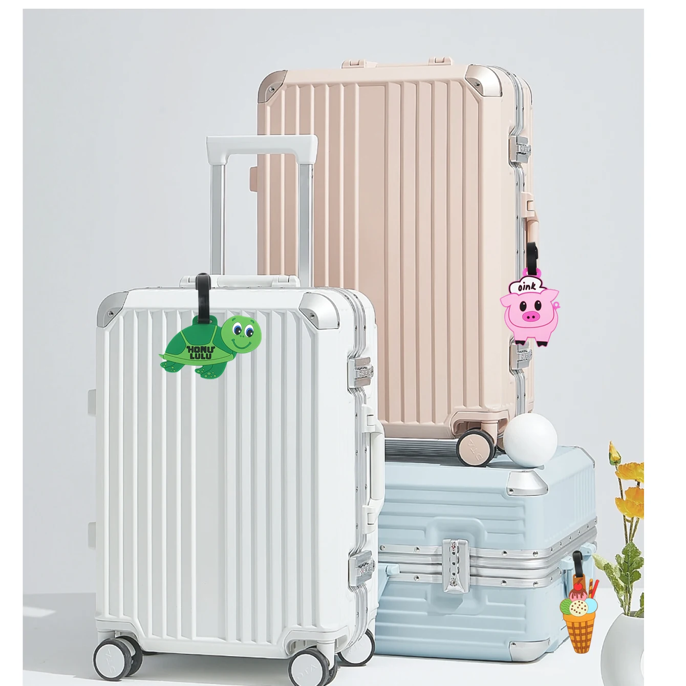 Cartoon Trolley Luggage Tag - PVC Soft Rubber Travel Anti-Loss Name Tag for Airplane Boarding & Check-in