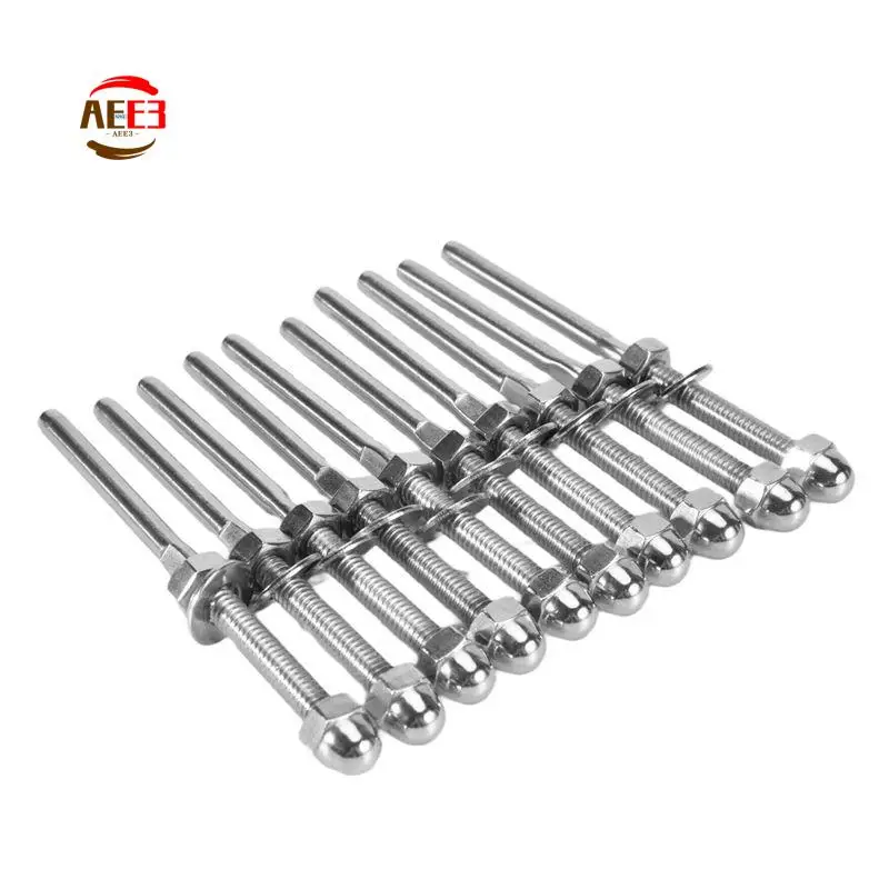 AEE3-Threaded Bolt And Pedal Ball Cable Railing Kit End Fitting 0.32 Cm,T316 Marine Grade Stainless Steel Stair Tread Rail Wood
