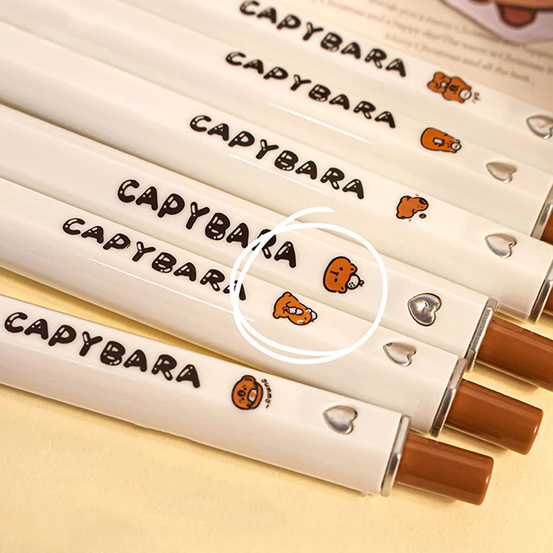 6Pcs Cute Cartoon Capybara Gel Pens Kawaii Pressing Neutral Pen Set Office School Supplies Quick Drying Pen Aesthetic Stationery