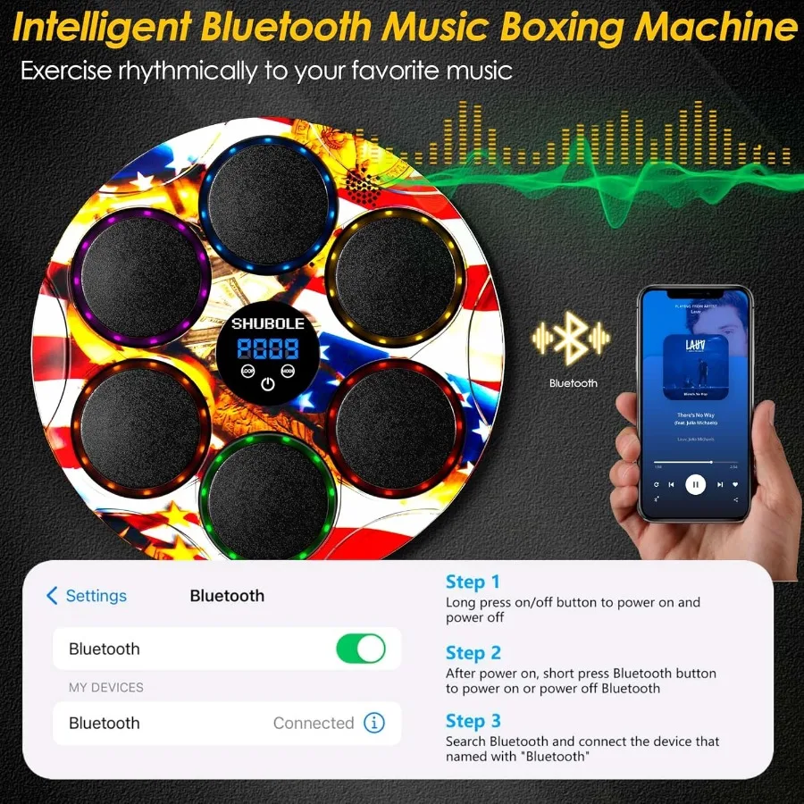 Macchina da boxe musicale montata a parete con guanti interattivi per adulti e allenatore di allenamento con giochi di punzonatura a 9 velocità Luce LED vibrante Ef