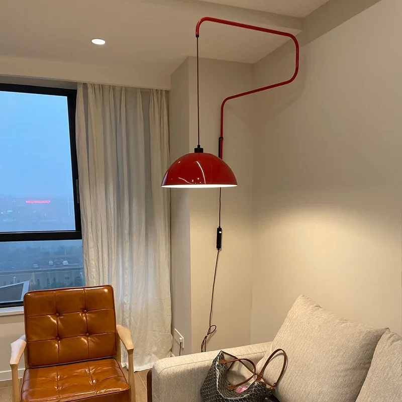 Nordic Led Rocker Arm Wall Lamp Retro Vintage Bar Living Wall Dining Room Kitchen Red Iron Wall Lamp Minimalist Line Movable Arm