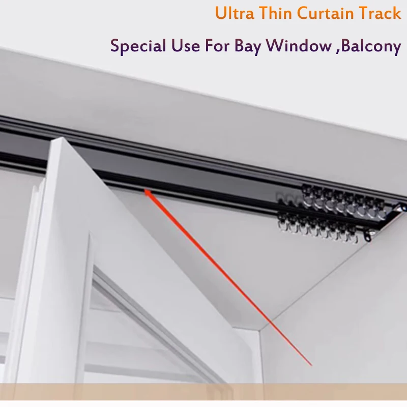 

2024 White / Black Ultra Thin 0.6cm Double Curtain Track Ceiling Mounting Rails Bearing 7KG Special For Bay Window ,Balcony