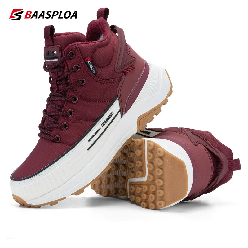 Baasploa nuove scarpe da donna in cotone inverno caldo esterno impermeabile antiscivolo scarpe da ginnastica in peluche stivali da neve stringati casual femminili ﻿