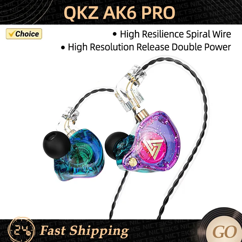 Original QKZ AK6 Pro Wired Earphone w/ Mic Noice Cancelling Headset Gamer Dynamic Copper Driver Hifi Bass Monitor In Ear Earbuds