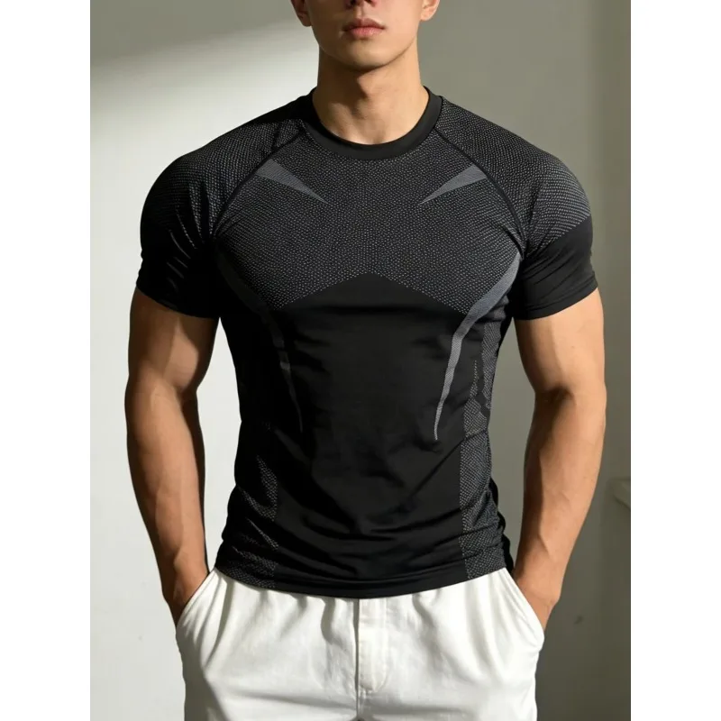 Mens Compression Short Sleeve T Shirt Tribal Print Quick Dry Breathable Workout Gym Training Bodybuilding Athletic Base Layer