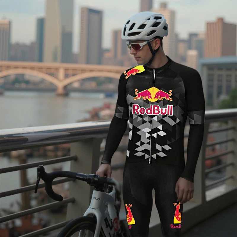 

Cycling Jersey Man Long Bib Set Autumn RED BULL Equipment Clothing Men Shorts Distance Men's Uniform Sleeve T-shirt Clothes 2025