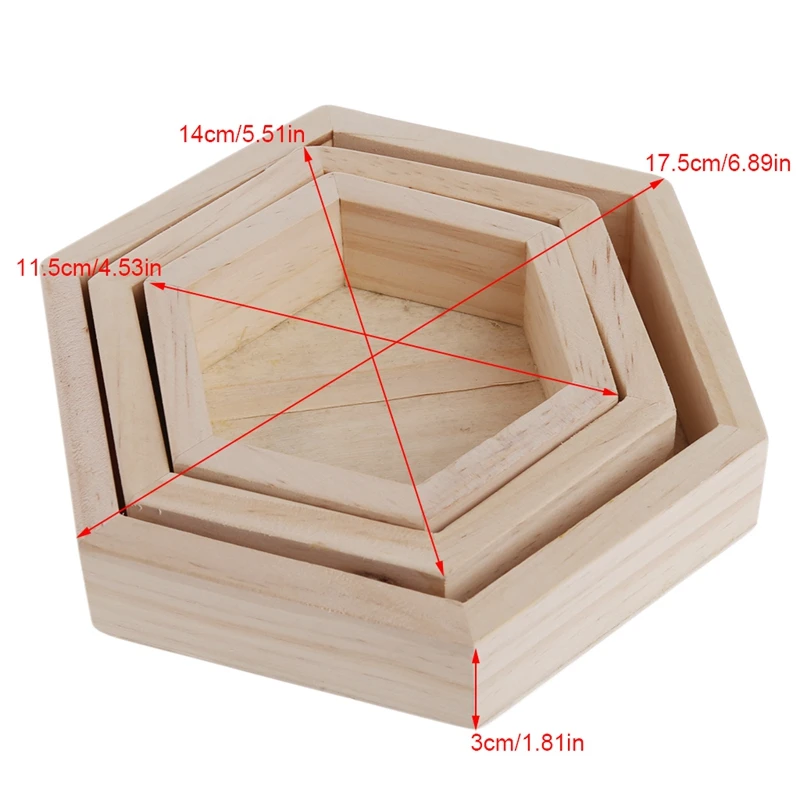 Hexagon Wooden Holder Tray for Crystals Stones Jewelry Decorative Tray Cosmetics Holder Display Gift for Women