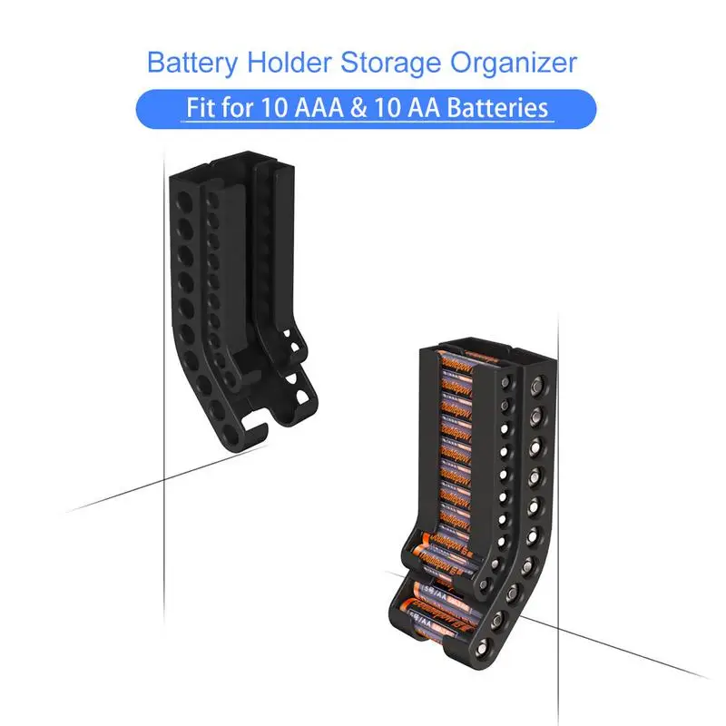 Battery Storage Organizer AA & AAA Combo Small Battery Keeper Wall Holder Battery Dispenser Container for 10AAA & 10AA Batteries