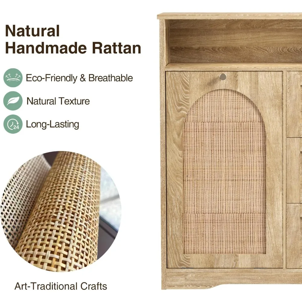 خزانة تخزين الروطان مع 3 أدراج، سلة مهملات قابلة للإمالة لصندوق سعة 10 جالون، منظم سلة الغسيل #4