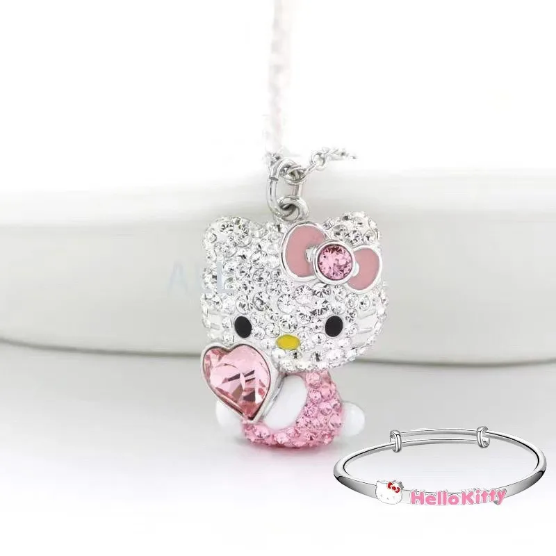 Sanrio Hello Kitty Halskette Diamant Hello Kitty Anhänger Mädchen Mode Dekoration Schlüsselbeinkette Kindergeburtstag Urlaubsgeschenk