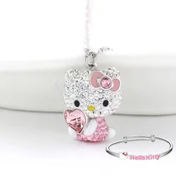 Sanrio Hello Kitty Diamond Pendant Necklace, Girls Fashion Decoration, Clavícula Chain, Kids Birthday, Holiday Gift