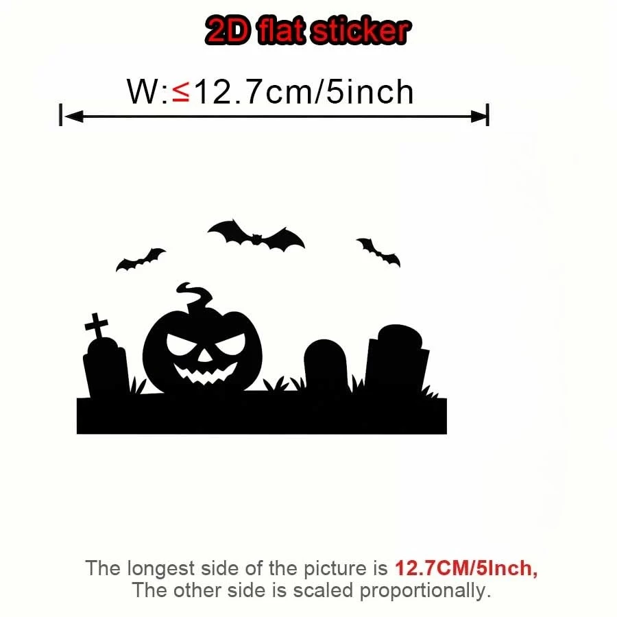1pc 2D Flat Halloween Cemetery Pumpkin Bat Vinyl Sticker, Decal for Car Body Window Door Trunk Motorcycle, Holiday Gift