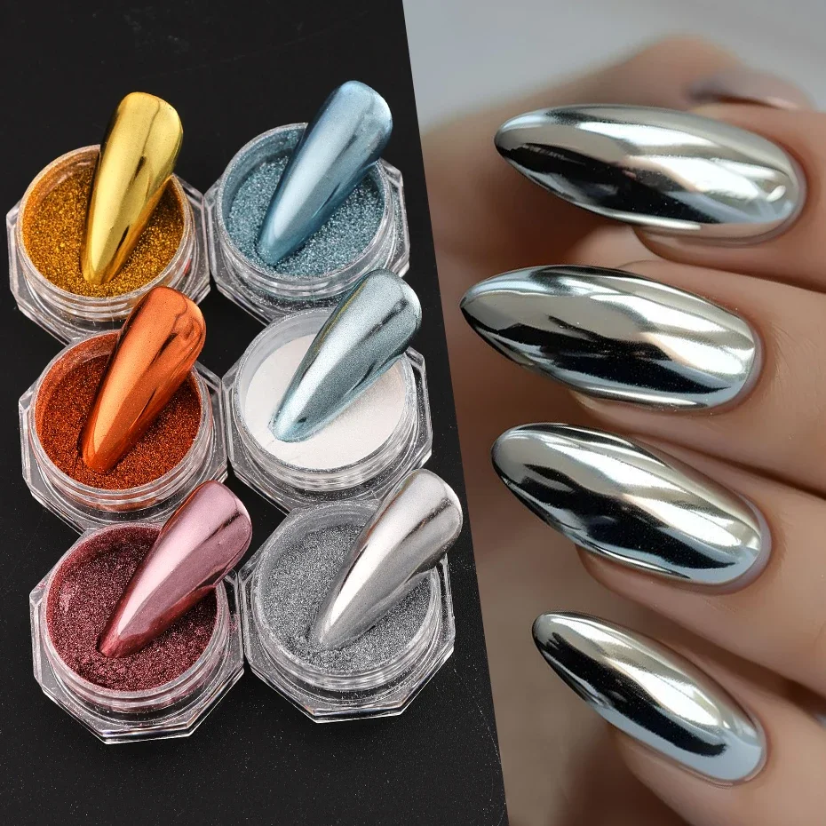 6 قطعة مسحوق مرآة سحرية ارتفع الذهب الفضة الكروم مسمار بريق معدني الغبار هلام البولندية الصباغ التسلق DIY بها بنفسك مانيكير الديكور