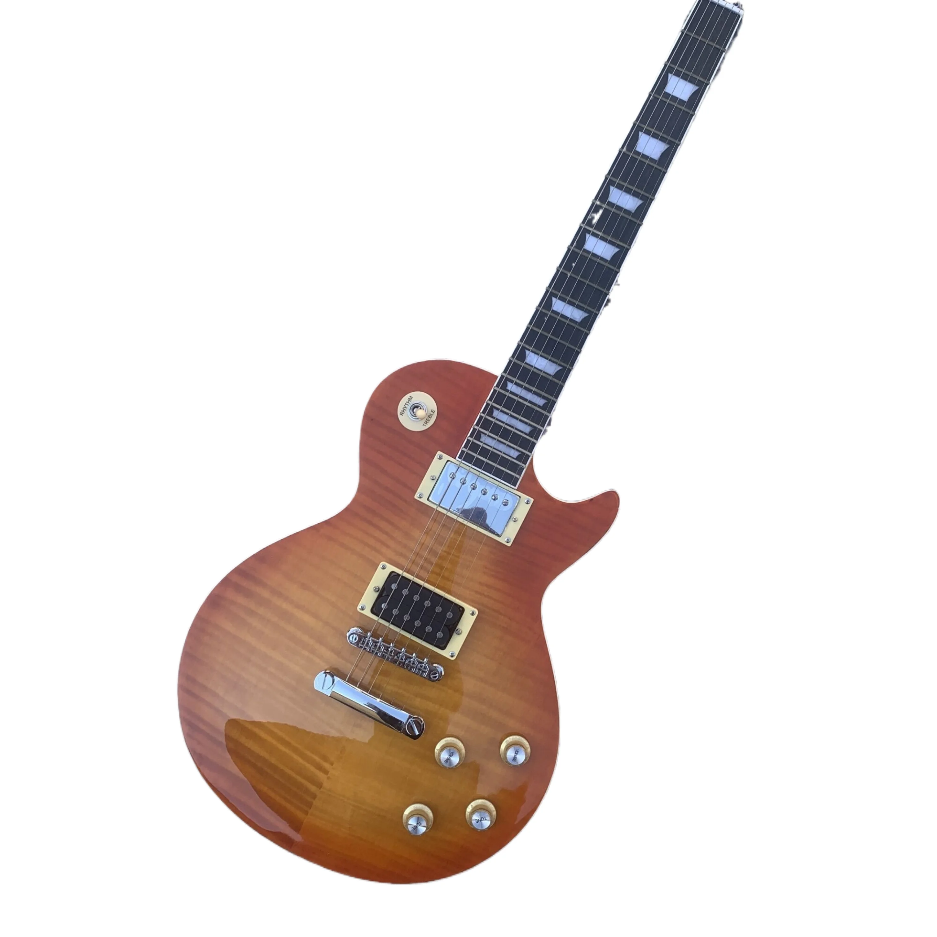 

In stock lp guitar mahogany wood body and neck with flamed maple top chrome hardwares lp electric guitar