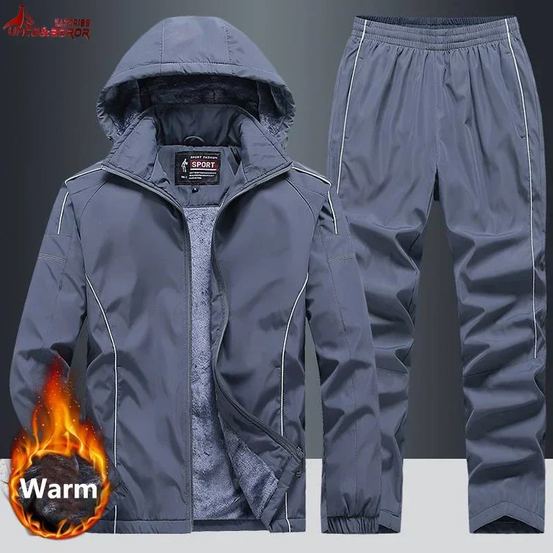 Winter Fleece Thicken Tracksuit Men Basketball Hoodies Sports Set Casual Warm Gym Jogger Ski Sweatshirt Jacket + Sweatpants Suit