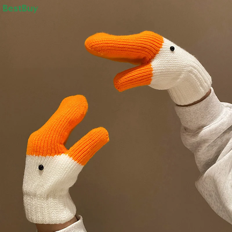 Autumn Winter Cold Resistant Warm Gloves Three-dimensional Goose Full Finger Gloves Hand Knitted Connected Fingers Swan Gloves