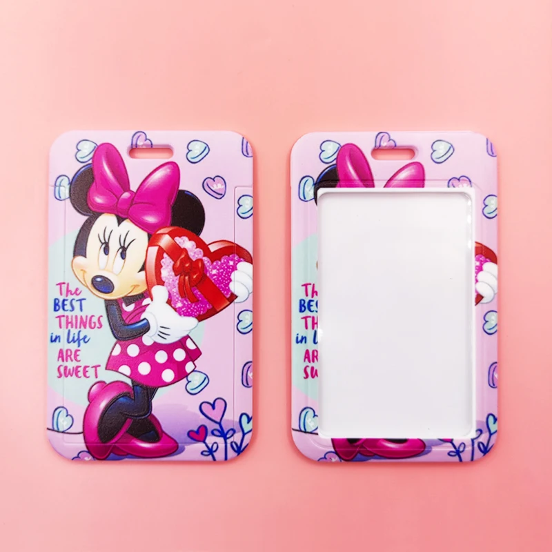 Disney Pink Lanyard ID Badge Holder Mickey Credit Card Case Neck Strap Minnie Card Holders Girl Credentials Accessories Keychain