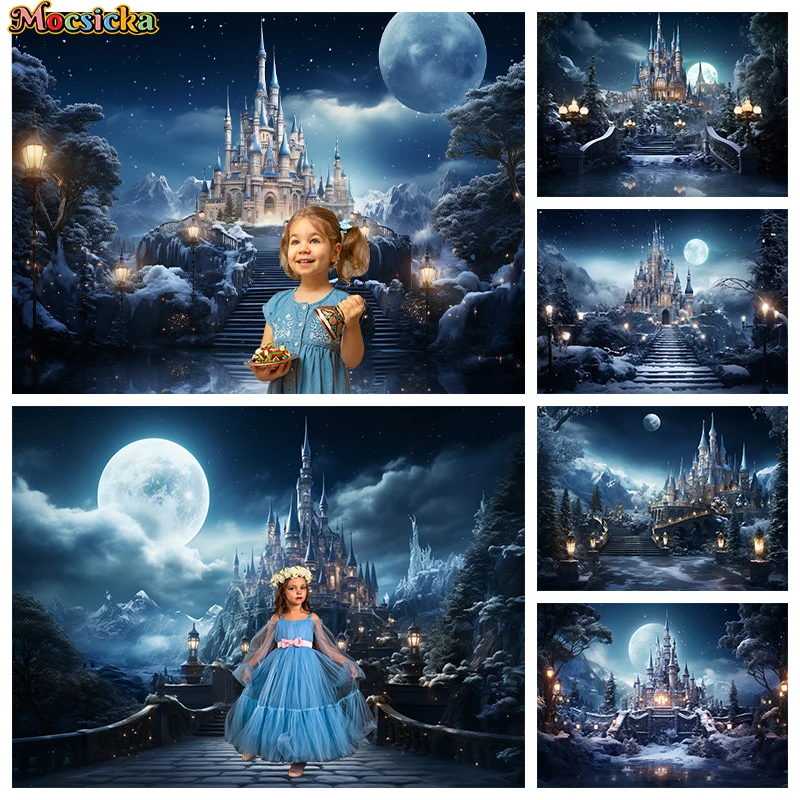 

Mocsicka Castle Moon Background For Photography Props Christmas Night Photo Studio Kits Backdrop Wallpaper Decoration Photozone