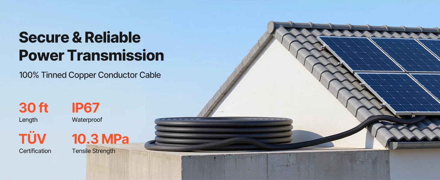 SucceBuy 30FT/50FT/100FT Solar Panel Extension Cable with Flame Retardant Protective Sleeving Female and Male Connectors for RV