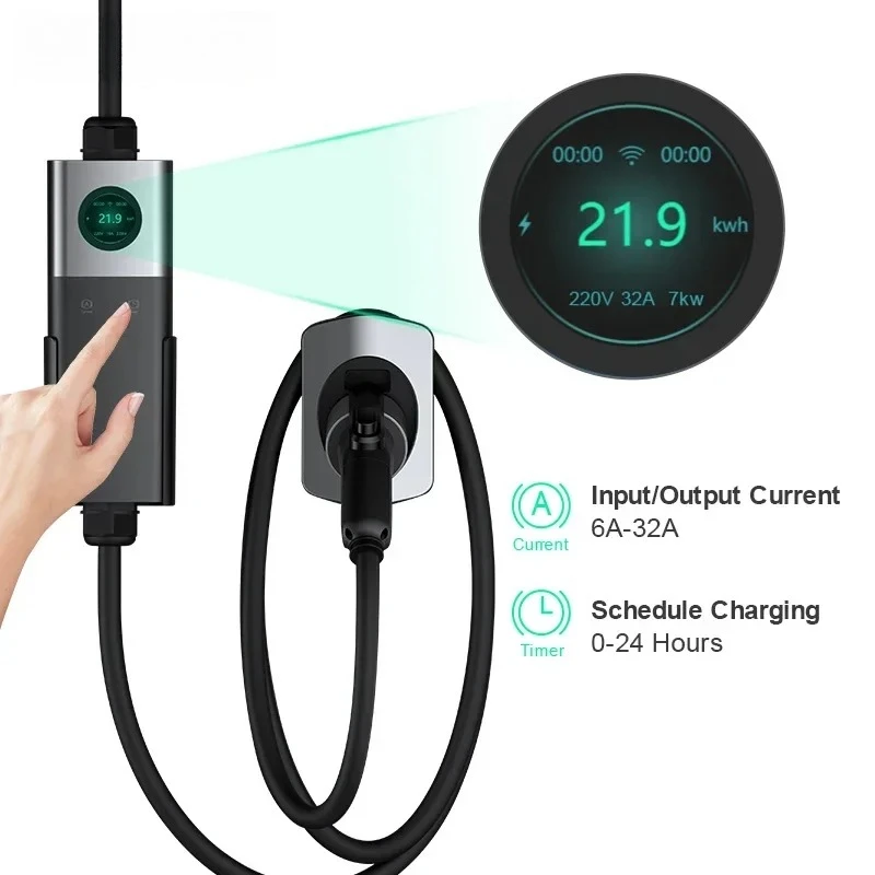 Q20 Q21 32A Wifi 3 Phase 22kW Car Charging Shenzhen Evse Home Fast Level 2 Ac Type 2 Station 7kW Portable Ev Charger