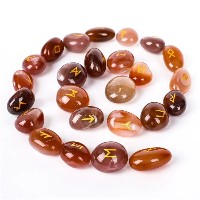 25 PC Natural Crystal Rune Stone Set Nordic Rune Letter Amethyst Gem Irregular Agate Divination Healing Stone Lucky Decoration