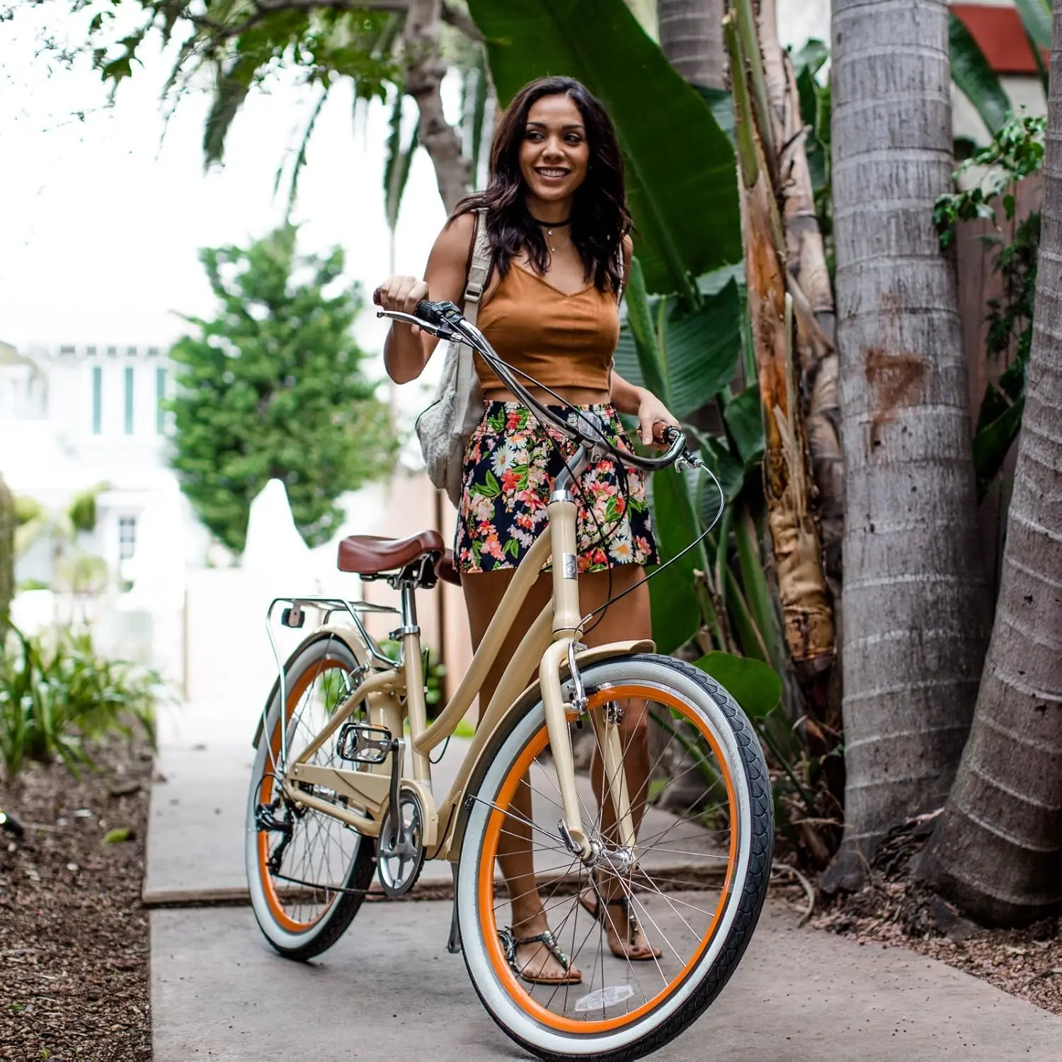 Women's Beach Cruiser Bike, Step-Through Touring Hybrid Bicycle