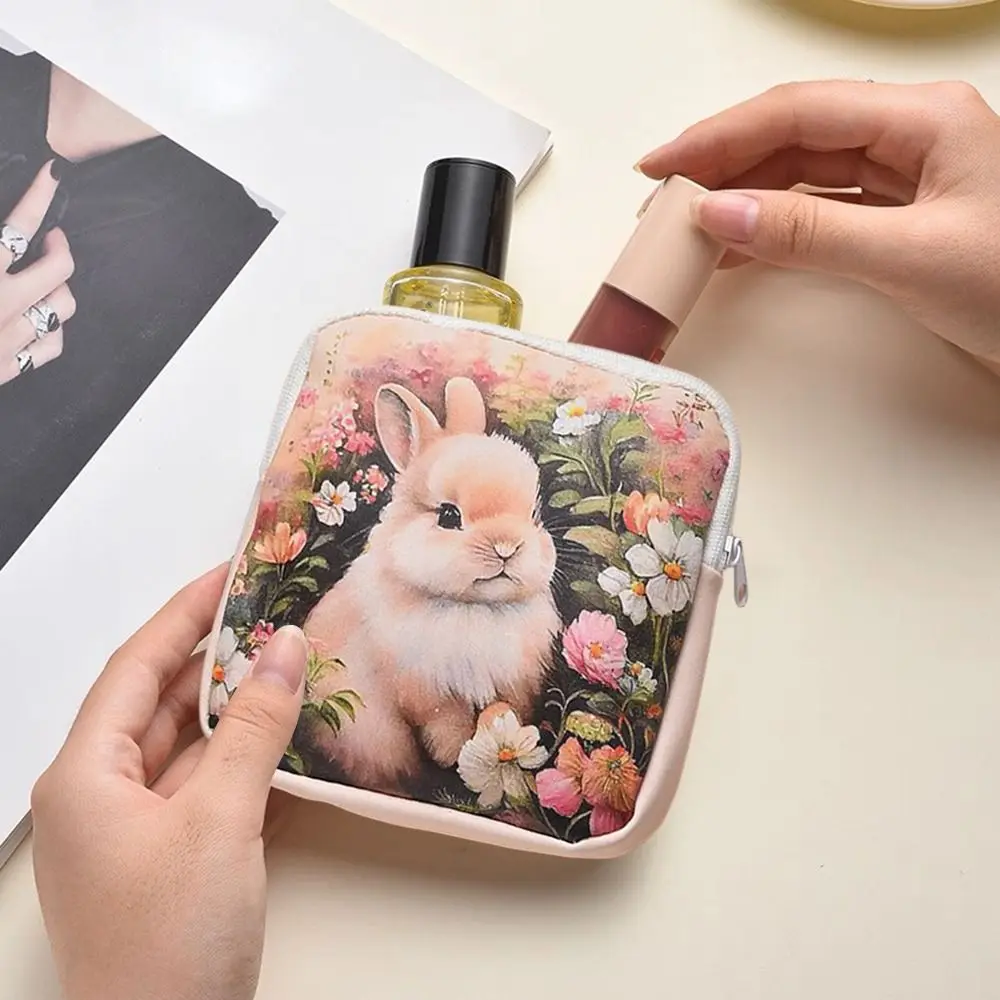 Cute PU Sanitary Pads Bag Large Capacity Multipurpose Cosmetic Bag Mini Data Cables Organizer