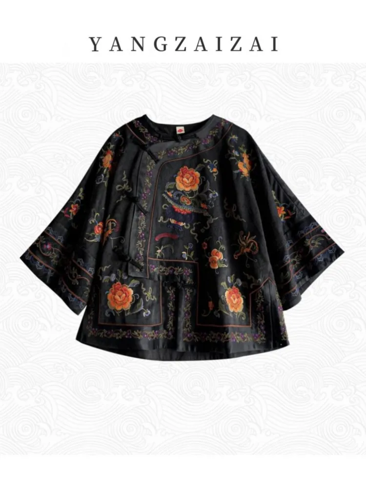 Chinese-style heavy embroidery top with ethnic style